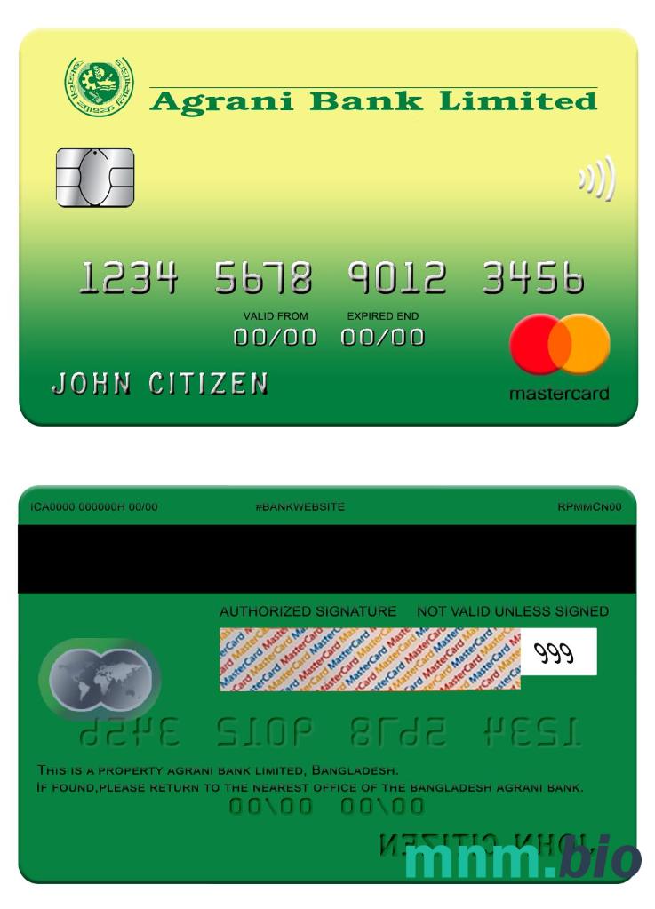 Bangladesh Agrani bank Mastercard przykład w formacie PSD